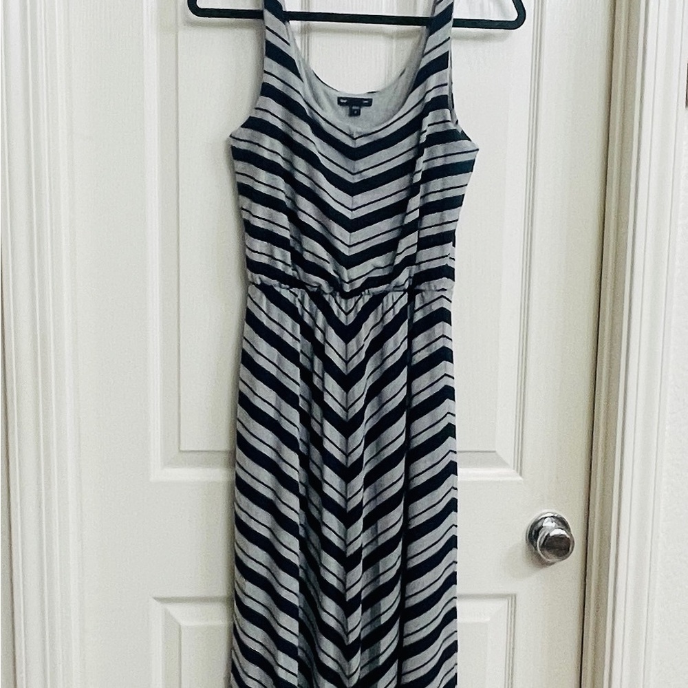 GAP Blue And Gray Striped Sleeveless Midi Dress Size Small